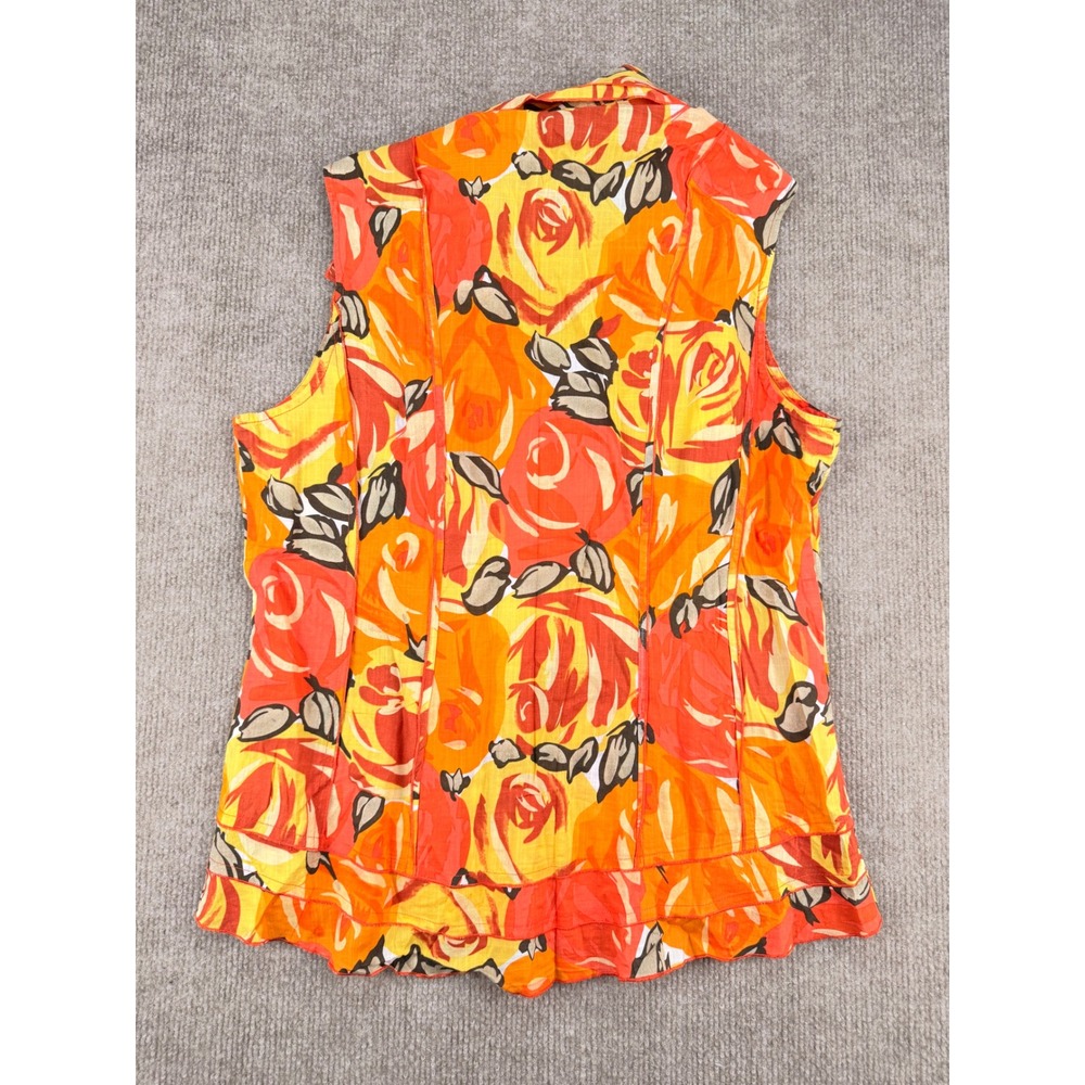Nic + Zoe Womens Sleeveless Button Down Floral Pintuck Blouse Orange Yellow Sz 4 - Picture 2 of 8